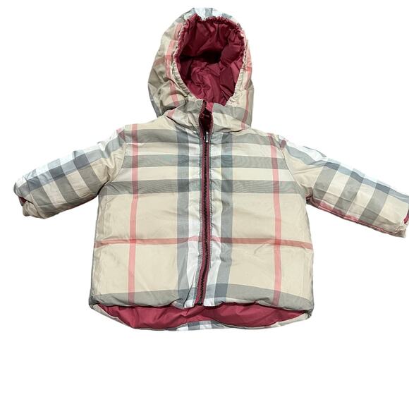Burberry Baby London Check Pink Reversible Puffer Size 6 Months - Picture 1 of 9